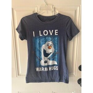 Disney’s Frozen's Olaf Women’s Med Blue T-shirt  I Love Warm Hugs Short Sleeve
